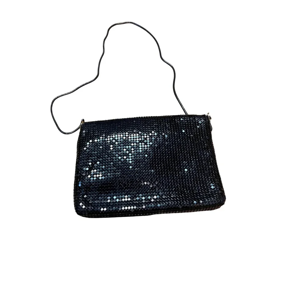 Creative Designs of Italy Black Metal Mesh Envelope Clutch Crossbody Bag Vintage